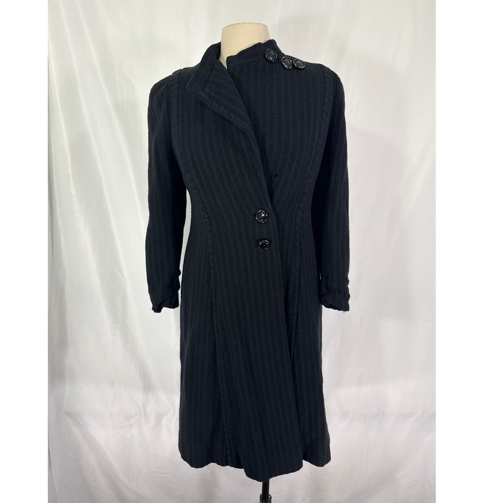 Vintage Black Textured Princess Coat Asymmetrical Button Gothic Longline Project